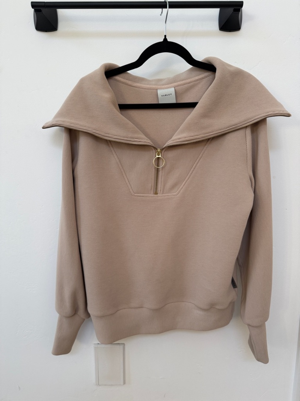 Varley Tan Half-Zip Pullover with Gold O-Ring